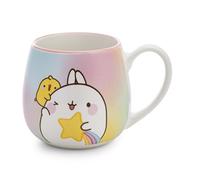 NICI 62224 Mug, Molang with Shooting Star, 400 ml, 8 x 9 cm, with Banderole, Multicoloured, Tea Cup, Coffee Cup, Porcelain Mug with Handle for Cold and Hot Drinks
