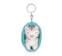 NICI 63161 Sleeping Pets, Snow Leopard in Basket Keyring, Faithful Plush Companion for Backpack or Bag, Key Holder for Children and Adults, 8 cm, Colourful