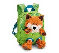NICI Backpack with Fox Plush Toy, 21 x 26 cm, 25 cm, Green - 62692 | Removable plush toy, soft, fluffy nursery backpack with cuddly toy for children and fans, a cute companion for everyday use