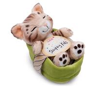 NICI cuddly toy cat Bengal 12cm, sleeping in basket, Plush toy to cuddle and love, Sustainably produced from recycled materials - 49747