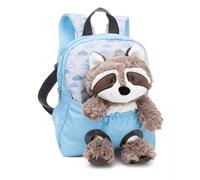 NICI children's backpack blue 2 in 1 with cuddly toy raccoon 25cm - Kindergarten backpack girls & boys, Soft back area & adjustable straps - 49844