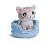 NICI cuddly toy cat, grey tabby, 12 cm, in basket
