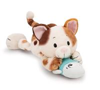NICI cuddly toy Lucky Cat with Fish 30 cm, Brown, Soft NICI Plush Toy, Cute Stuffed Toy for Cuddling & Playing With, Great Gift Idea for Children and Adults - 62151