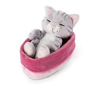 NICI Cuddly Toy Sleeping Kitties Cat 12 cm Grey in Pink/Purple Basket