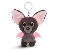 Nici Glubschis Baako Bat 9 Cm with Large Glitter Eyes, Plush Toy with Key Ring 45540 Keyring 9cm, Animal Print, Grey/Pink, One Size