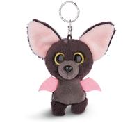 Nici Glubschis Baako Bat 9 Cm with Large Glitter Eyes, Plush Toy with Key Ring 45540 Keyring 9cm, Animal Print, Grey/Pink, One Size