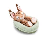 NICI Karakal Sleeping in a Basket Soft Toy, Stuffed Animal Made of Soft Plush, Cute Plush Toy for Cuddling and Playing, for Children and Adults, Great Gift Idea, 12 cm, Brown - 62874