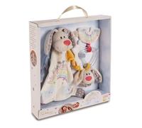 NICI Set of Comforter and Teether Rabbit Guardian Angel 32 x 30 x 6.3 cm - Baby Gift Set from 0 + Months, First Equipment for Newborns, Girls & Boys, 48678, Great Gift Idea, Beige