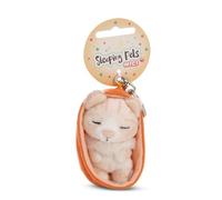 NICI Sleeping Pets Keyring, Cat in Basket Keyring, Beige, 8 cm, Loyal Companion for Backpack or Bag, Key Holder for Kids and Adults, 61607