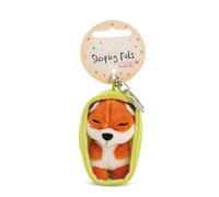 NICI Sleeping Pets Keyring, Fox in Basket Keyring, 8 cm, Brown, Loyal Companion for Backpack or Bag, Key Holder for Kids and Adults, 61601