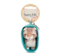 NICI Sleeping Pets Keyring, Tabby Cat in Basket Keyring, 8 cm, Brown, Loyal Companion for Backpack or Bag, Key Holder for Kids and Adults, 61608