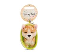 NICI Sleeping Pets Keyring, Welsh Corgi Dog in Basket Keyring, 8 cm, Brown, Loyal Companion for Backpack or Bag, Key Holder for Kids and Adults, 61606