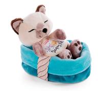 NICI Soft Toy Cat in Basket 12 cm - Sleeping Pets Cuddly Toy Siamese Cats for Girls, Boys & Babies - Fluffy Stuffed Animal to Cuddle, Play & Sleep With - Cosy Plush Animals