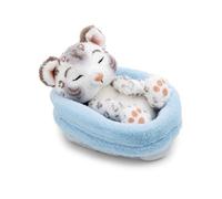 NICI Snow Leopard Sleeping in a Basket Soft Toy, Stuffed Animal Made of Soft Plush, Cute Plush Toy for Cuddling and Playing, for Children and Adults, Great Gift Idea, 12 cm, White - 62871