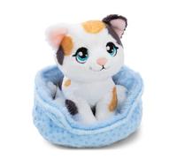 Nici Soft toy cat calico tri-coloured in basket, 12 cm - 63322 | Cute plush stuffed animal, perfect for hugging, collecting and gifting to children and adults, soft and adorable