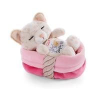 NICI Soft Toy Cat in Basket 12 cm - Sleeping Pets Cuddly Toy Cats with Leopard Print for Girls, Boys & Babies - Fluffy Stuffed Animal to Cuddle, Play & Sleep With - Cosy Plush Animals