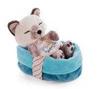 NICI Soft Toy Cat in Basket 12 cm - Sleeping Pets Cuddly Toy Siamese Cats for Girls, Boys & Babies - Fluffy Stuffed Animal to Cuddle, Play & Sleep With - Cosy Plush Animals