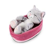 NICI Soft Toy Cat in pink-purple basket 16 cm - Sleeping Kitties cuddly toys for Girls, Boys & Babies - Plush stuffed animal cats for playing, cuddling & sleeping with
