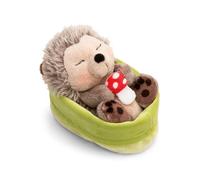 NICI soft toy hedgehog with mushroom 12cm sleeping in basket - brown - Fluffy plush, cute to cuddle and play with, for children & adults, great gift idea - 61583