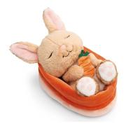 NICI soft toy rabbit with carrot 12cm sleeping in basket - brown - Fluffy plush, cute to cuddle and play with, for children & adults, great gift idea - 61584