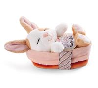 NICI Soft Toy Sleeping Pets Bunny caramel dotted in peach basket 12cm