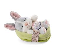 NICI Soft Toy Sleeping Pets Bunny grey in green basket 12cm