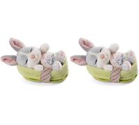 Nici Soft Toy Sleeping Pets Bunny grey in green basket 12cm (Pack of 2)