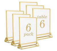 Niciksty A4 Table Notice Holder (6 Pieces), Gold Edges and Vertical Stand, Double Sided Table Menu for Wedding Table Numbers