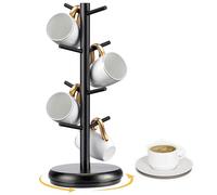Niciksty Mug Holder Tree, 360° Rotated Coffee Cup Holder for Counter, Wood Coffee Mug Tree, Coffee Mug Rack with 8 Hooks for Coffee Station Kitchen Organizer