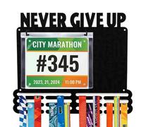 Niciksty NEVER GIVE UP Medal Hanger for Runners, Race Bib Holder, Marathon Medal Holder Wall Hanger Bib Running Medal Display with Chalkboard Marker Suitable for Running Enthusiasts
