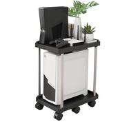Niciksty PC Stand 2-Tier Computer Tower Stand, 2-Tier Computer Tower Cart with 6 Locking Caster Wheels for Office Home Fits Most PC, Black