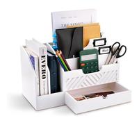 Niciksty Wooden Desktop Organizer Mail Sorter Organiser with Drawer, Countertop Mail Organizer Sorter Holder Home Office Desk Tidy Storage Holder for Magazine Paper Document Storage, Black