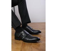 Where's That From Dominic Men's Formal Keith Buckle Twin Monk Shoes in Black Faux Leather - 12 - BLACK