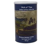 Nick of Time Indian Monsoon Malabar Ground Coffee from Malabar Region | 100% Arabica AA Grade Dark Roast | Intense Coffee | Fresh and Smooth (400g|14.10 oz)