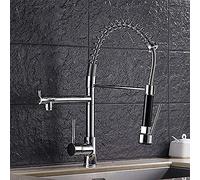 Nickel Brushed Pull Out Kitchen Faucet - Single Lever, Deck Mounted, Hot & Cold Water, Swivel Spout, Chrome Polish, Dual Spray Sink Mixer Tap