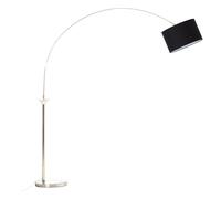 Nickel Finish Floor Lamp, Arched Metal Frame with Black Shade, Modern Tall Standing Lamp for Living Room Interiors by Premier Black One Size