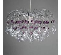 Nickel Frame Fountain Drop Pendant Ceiling Light Shade with Clear & Purple Acrylic Crystal Hanging Droplets(Fountain Drop Purple/Clear)