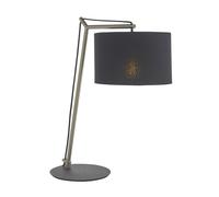 Nickel Plated Angular Table Lamp Light - Black Base & Cotton Shade - Desk Light
