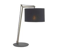 Nickel Plated Angular Table Lamp Light - Black Base & Cotton Shade - Desk Light