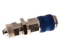 Nickel-plated Brass DN 5 Blue Air Coupling Socket 6x8 mm Union Nut Bulkhead Double Shut-Off