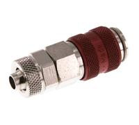 Nickel-plated Brass DN 5 Red Air Coupling Socket 6x8 mm Union Nut Double Shut-Off
