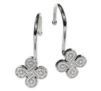 Nickel Shower Curtain Hooks Rings: Silver Rust Proof Metal Shower Hooks for Bathroom - Flower Clover Designed Decorative Curtain Rings Hangers for Shower Rod - Set of 12