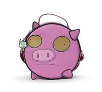 Nickelodeon Bag, Crossbody, Round, Invader Zim Piggy Close Up Applique with Embroidery, Pink, Vegan Leather, Pink, 8.0" x 8.0"