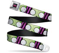 Nickelodeon Belt, Seatbelt Buckle Belt, Invader Zim GIR Eyes Close Up Stripe Black Purple, Adjustable, Invader Zim, 1.5" Wide - Fits Pant Size 32-52