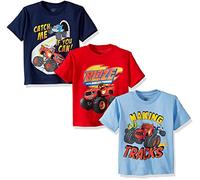 Nickelodeon Boys' Blaze & Monster Machines 3 Pack T-Shirt Bundle, Red/Royal/Sky Blue, 5 Years