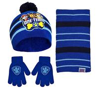 Nickelodeon Boys' Paw Patrol Scarf, Hat and Gloves or Mitten Set for Toddler and Little Age 2-7 Cold Weather, Blue/Black, 4-7