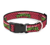 Nickelodeon Dog Collar with Plastic Buckle, Quick Release, Easy Adjustable, Teenage Mutant Ninja Turtles Brick Title Logo Red, 16 to 23 Inches 1.5 Inch Wide