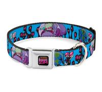 Nickelodeon Easy Adjustable Metal Seatbelt Buckle Quick Release Dog Collar, Invacer Zim Gir and Piggy Rule The World Poses Blue, 9.5 to 13 Inches 1.0 Inch Wide