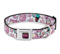 Nickelodeon Easy Adjustable Metal Seatbelt Buckle Quick Release Dog Collar, Invader Zim Gir and Piggy Doddles White Black, 15 to 24 Inches 1.0 Inch Wide