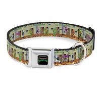 Nickelodeon Easy Adjustable Metal Seatbelt Buckle Quick Release Dog Collar, Ninja Turtles Battle Foot Soldiers Video Game Scene Tan, 20 to 31 Inches 1.5 Inch Wide